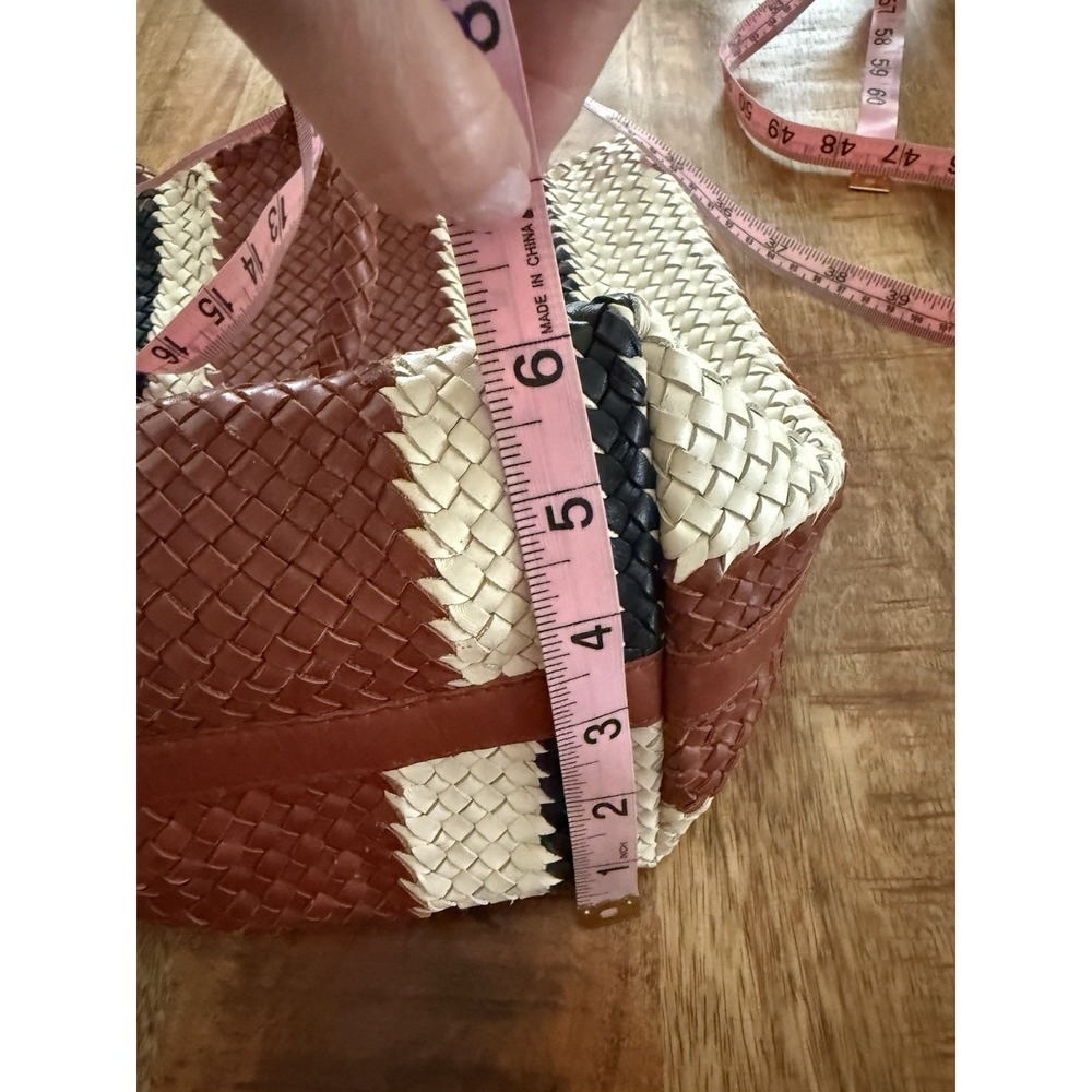 Madewell Signature Woven Tote Dusty Redwood Multi Leather Stripe Large Bag - Picture 10 of 11